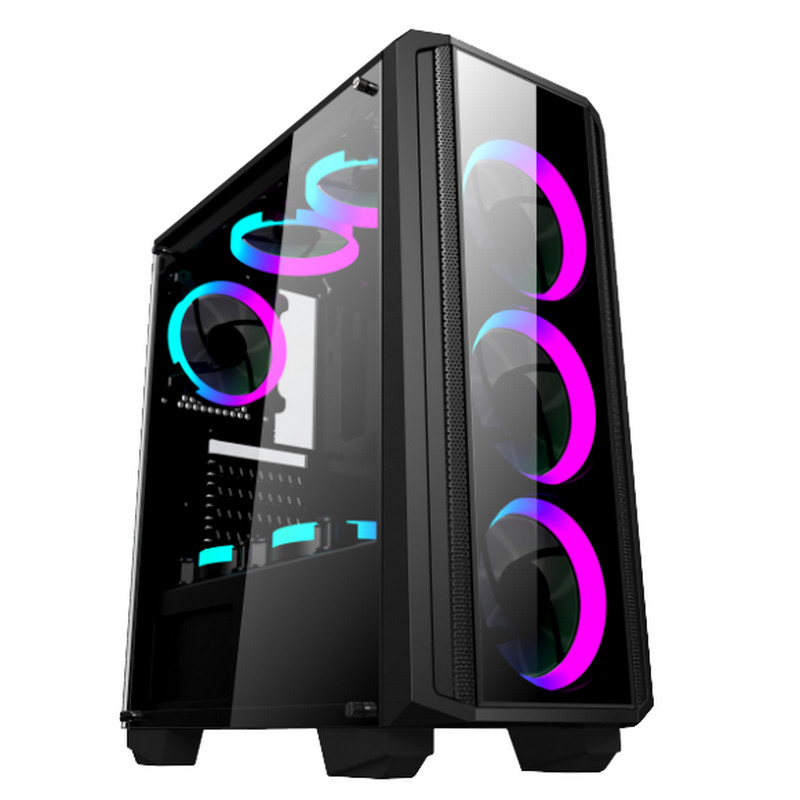 เคสคอมพิวเตอร์ตั้งโต๊ะ เคสเล่นเกม พัดลม RGB พร้อมแผงกระจก แผงเหล็กด้านหน้า แผง ATX เคส