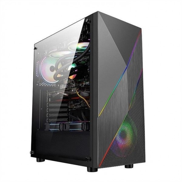 ETEK - PC Mid Tower Case แผนหน้าไม่เรียบร้อยและ Mesh พร้อม ARGB LED Strip, แผนข้างกระจกหมัด, แผน I / O ด้านบน
