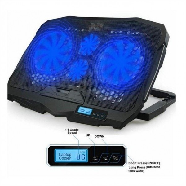 ETEK - เครื่องเย็นคอมพิวเตอร์แล็ปท็อป พร้อมจอข้อมูล 4 FANS 17Inch สําหรับจอใหญ่ Notebook การเย็นภายนอก