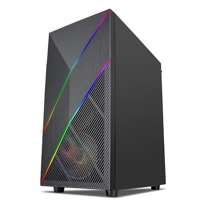 ETEK - PC Mid Tower Case แผนหน้าไม่เรียบร้อยและ Mesh พร้อม ARGB LED Strip, แผนข้างกระจกหมัด, แผน I / O ด้านบน