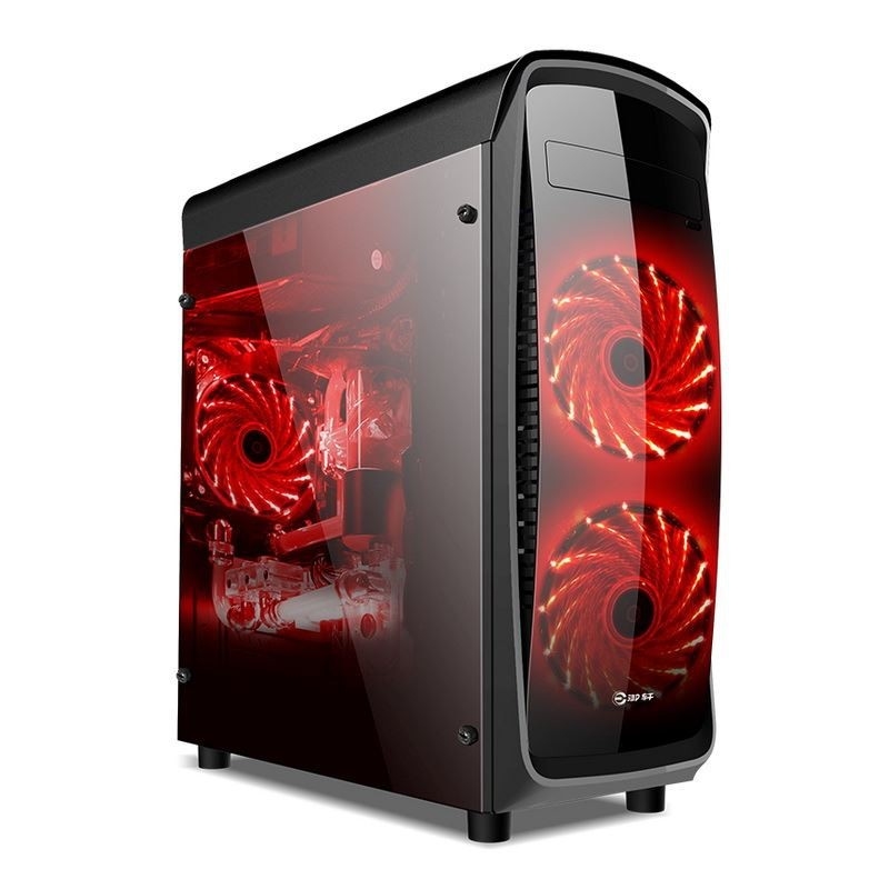 ETEK ATX กรอบกลางหอคอย แผ่นหน้าและด้านข้างอะคริลิค ภาพด้านเต็ม สีดําและขาว