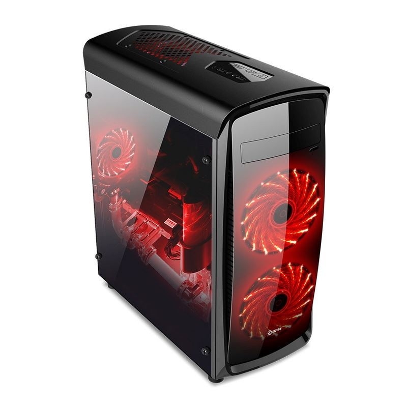 ETEK ATX กรอบกลางหอคอย แผ่นหน้าและด้านข้างอะคริลิค ภาพด้านเต็ม สีดําและขาว