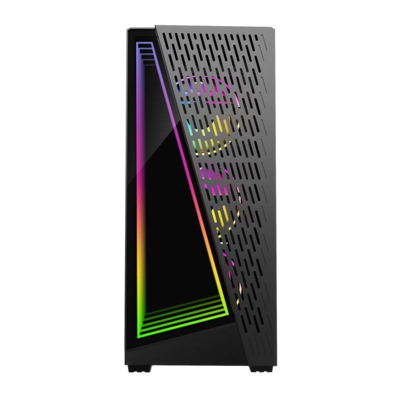 Dazzle Time Tunnel Effect รองรับพัดลม ARGB ขนาด 12 ซม. ขาวดำ แผงด้านข้างเป็นกระจกนิรภัย