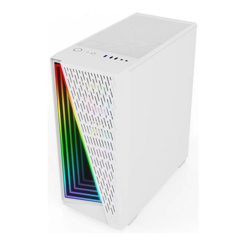 Dazzle Time Tunnel Effect รองรับพัดลม ARGB ขนาด 12 ซม. ขาวดำ แผงด้านข้างเป็นกระจกนิรภัย
