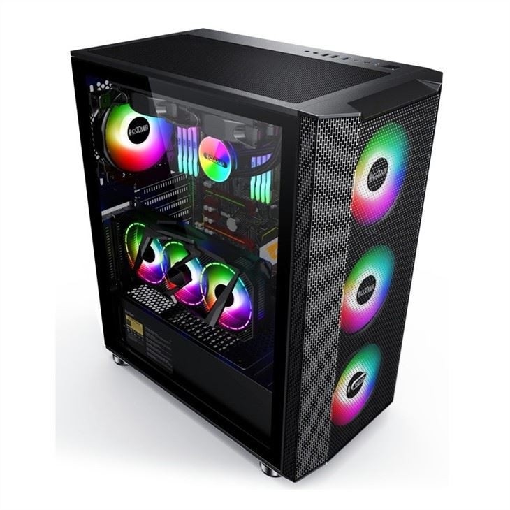 เคสคอมพิวเตอร์พร้อมตัวกรองฝุ่นดีไซน์แม่เหล็กรองรับพัดลม 6 ตัว ATX Mid-Tower PC Gaming Case แผงกระจกด้านข้าง Cable Management