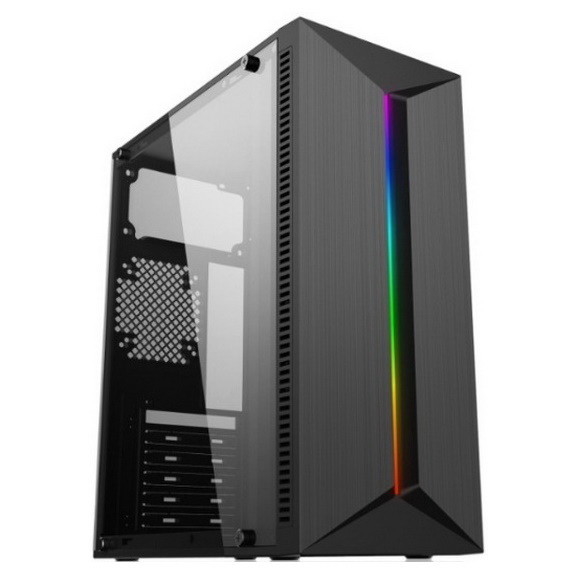 แผงอะคริลิก ตู้คอมพิวเตอร์ ATX RGB เคสพีซีสำหรับเล่นเกม แชสซีสีดำ แผงด้านหน้า ABS พร้อมแถบไฟ RGB