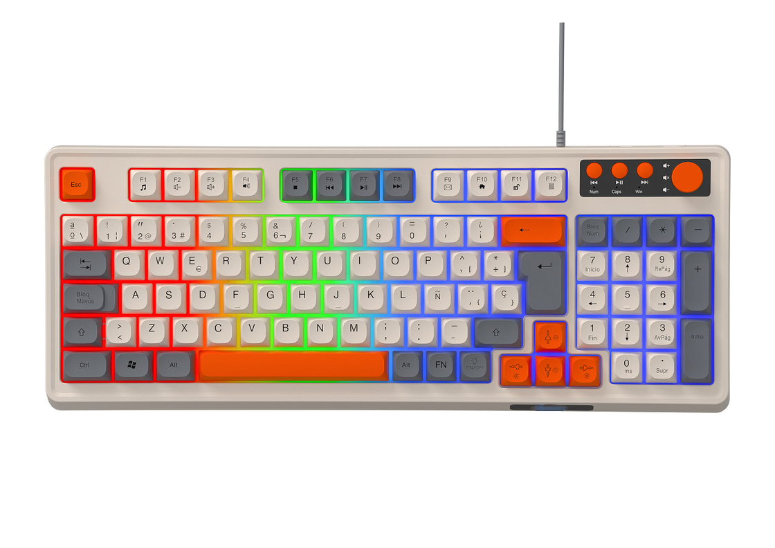 94+4 PC คีย์มัลติมีเดีย Led Rainbow Backlit คีย์บอร์ดเกมมัลติมีเดีย สําหรับเกม