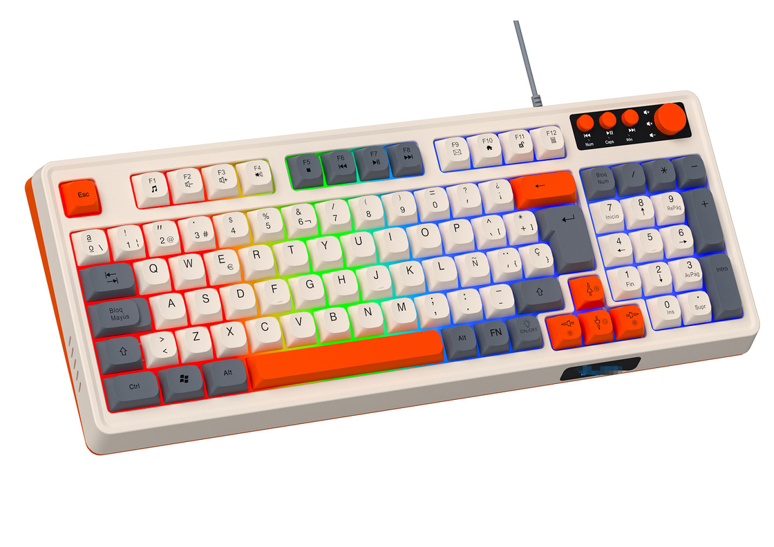 94+4 PC คีย์มัลติมีเดีย Led Rainbow Backlit คีย์บอร์ดเกมมัลติมีเดีย สําหรับเกม