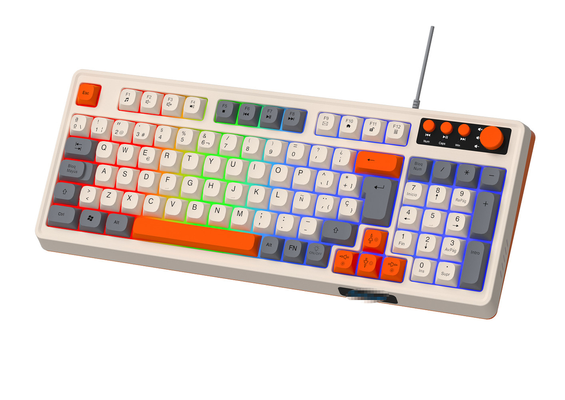 94+4 PC คีย์มัลติมีเดีย Led Rainbow Backlit คีย์บอร์ดเกมมัลติมีเดีย สําหรับเกม
