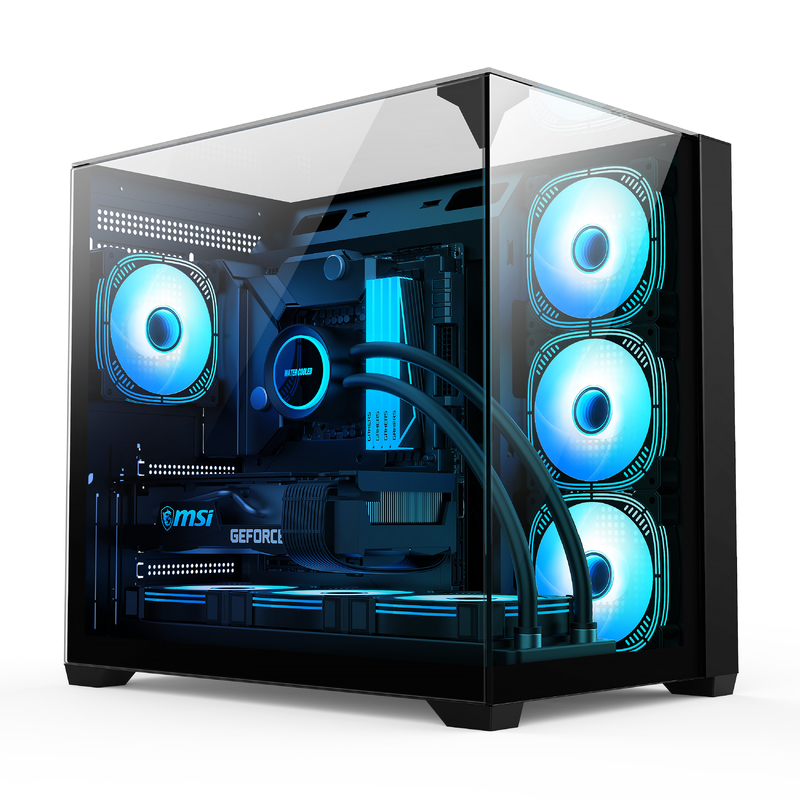 ชาซีกระจกสามด้านรองรับขนาดเต็ม ATX Motherboards คอมพิวเตอร์ Case สําหรับผู้ใช้งานที่ต้องการการขยายความเย็นที่ประสิทธิภาพ