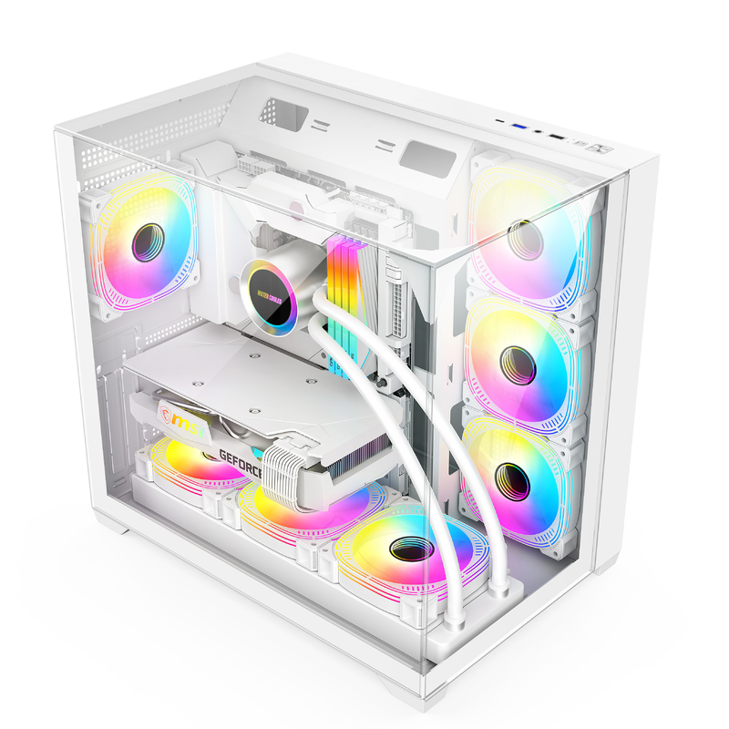 ชาซีกระจกสามด้านรองรับขนาดเต็ม ATX Motherboards คอมพิวเตอร์ Case สําหรับผู้ใช้งานที่ต้องการการขยายความเย็นที่ประสิทธิภาพ