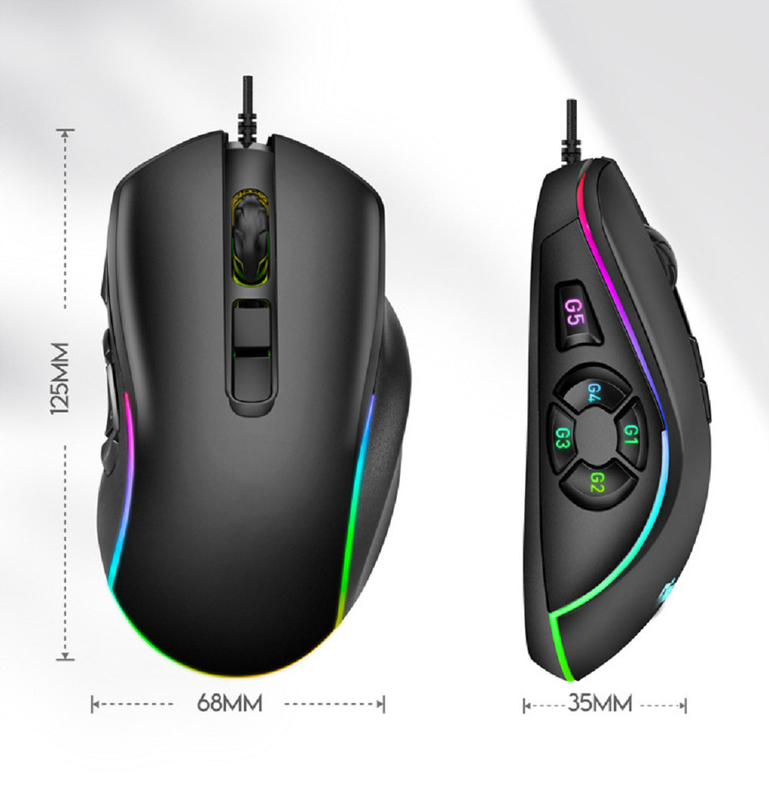 เมาส์ 12800 DPI 10 ปุ่มตั้งโปรแกรมได้ 12 โหมดไฟ เข้ากันได้กับหลายระบบ สำหรับเกมเมอร์ มืออาชีพ ฯลฯ