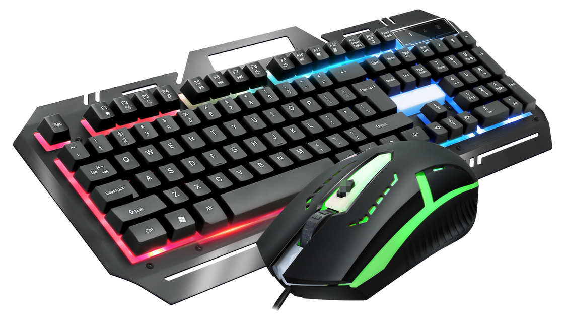 คีย์บอร์ดเกมเมทัล ด้วย 104 คีย์ FN+F1-F12 ฟังก์ชัน LED Backlight ม้าเกมด้วยการปรับ DPI (500-1500) RGB Lighting