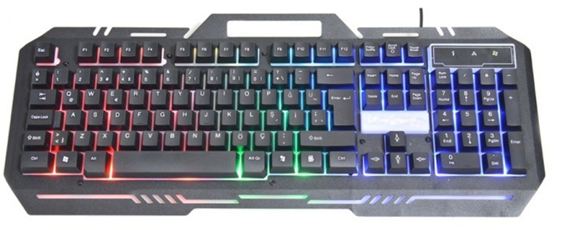 คีย์บอร์ดเกมเมทัล ด้วย 104 คีย์ FN+F1-F12 ฟังก์ชัน LED Backlight ม้าเกมด้วยการปรับ DPI (500-1500) RGB Lighting
