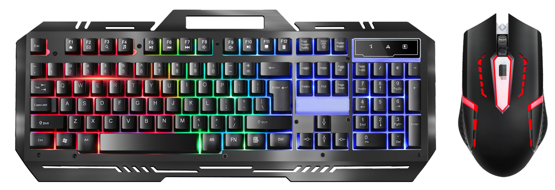 คีย์บอร์ดเกมเมทัล ด้วย 104 คีย์ FN+F1-F12 ฟังก์ชัน LED Backlight ม้าเกมด้วยการปรับ DPI (500-1500) RGB Lighting