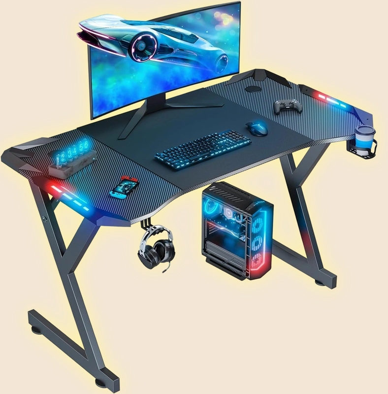 โต๊ะเกมส์ ด้วยการออกแบบแบบเออร์กอนอมิค สายไฟคาร์บอน ปลาย LED ไฟฟ้าสะดวกสบาย สําหรับพื้นที่อาศัยหรือเกมส์