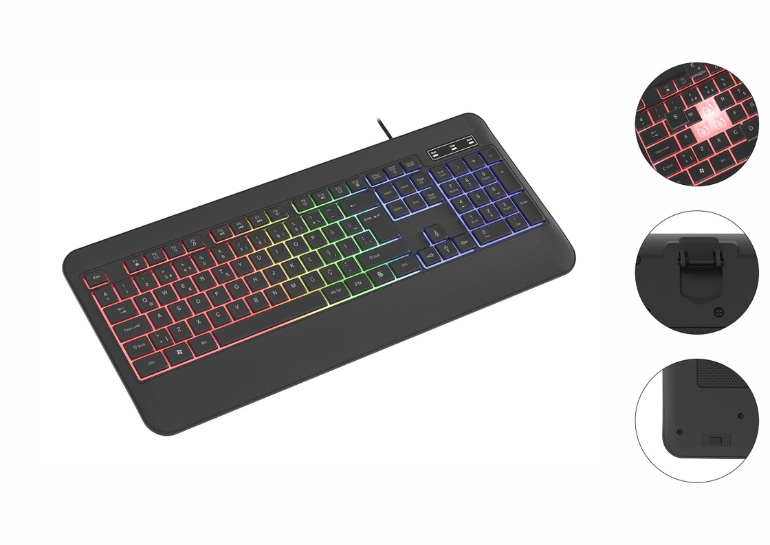 RGB Backlight In Non-breathing Light Mode Keyboard With Carbon Fiber Film สําหรับเกมส์ นักเทคโนโลยีชื่นชอบ