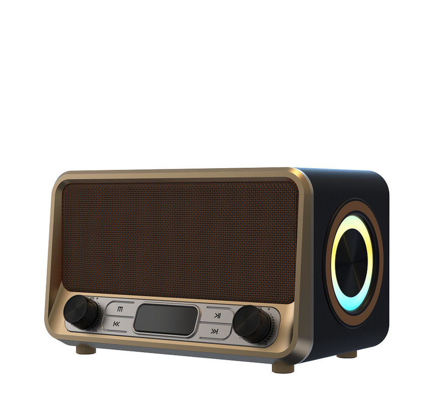 เครื่องเสียงไร้สายหลากหลายประเภท ไม้และโลหะ การสร้าง Bluetooth 5.0 USB TF AUX TWS FM Radio RGB LED ไฟ LED จอแสดงผล