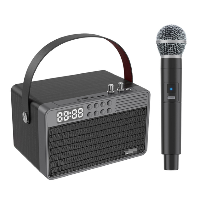 รองรับ Bluetooth AUX TF Card U Disk FM Radio ไมโครโฟนไร้สาย ไม้ ABS วัสดุเหล็ก Mesh แบตเตอรี่ 2400mAh