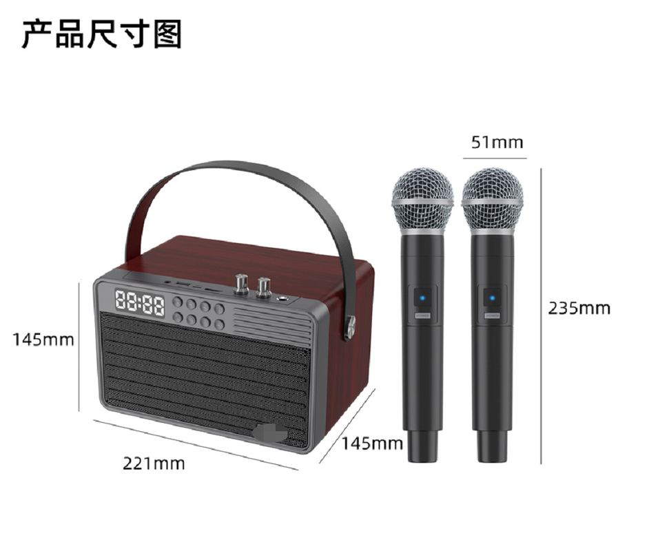 รองรับ Bluetooth AUX TF Card U Disk FM Radio ไมโครโฟนไร้สาย ไม้ ABS วัสดุเหล็ก Mesh แบตเตอรี่ 2400mAh