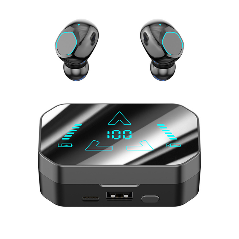 บลูทูธ 53, F10 หูฟังในหูกันน้ําและกันฝุ่น พร้อมจอดิจิตอล ออกแบบแบบ ergonomic สําหรับการใช้งานเกมกีฬา