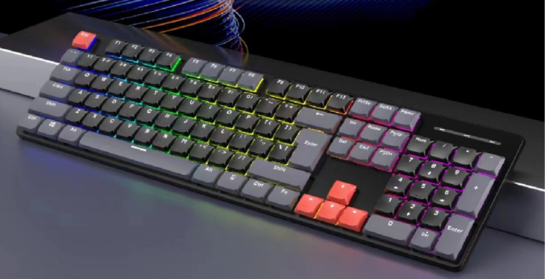 คีย์บอร์ดเครื่องจักรกลแบบเออร์กอนอมิค ด้วยคีย์เต็มแบบ TYPE-C Anti-ghost And Enhanced Two-color Injection Molded Floating Keycaps คีย์บอร์ดแบบปรับปรุงการฉีด