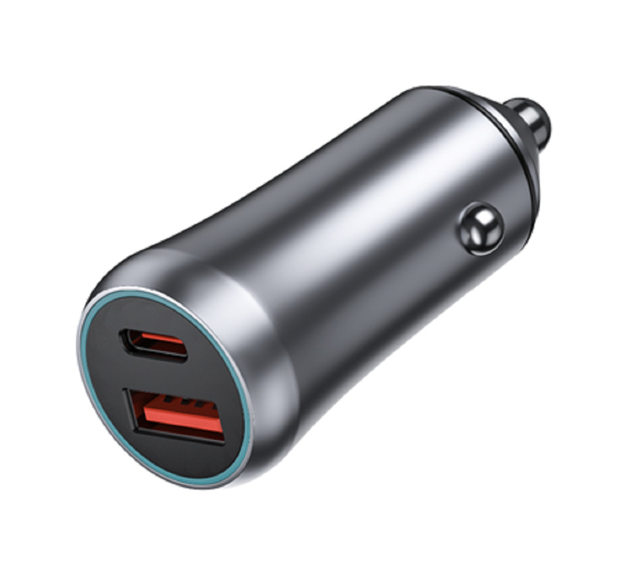 ที่ชาร์จในรถยนต์ USB-C 2 พอร์ต 48W พร้อม PD 20W & QC 18W, อินพุต DC 12-24V, ABS+PC กันไฟ