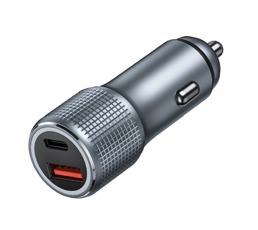 ที่ชาร์จในรถยนต์ USB-C 2 พอร์ต 48W พร้อม PD 20W & QC 18W, อินพุต DC 12-24V, ABS+PC กันไฟ