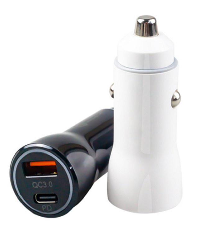 ที่ชาร์จในรถยนต์ USB-C 2 พอร์ต 48W, อินพุต DC 12-24V ABS+PC กันไฟ