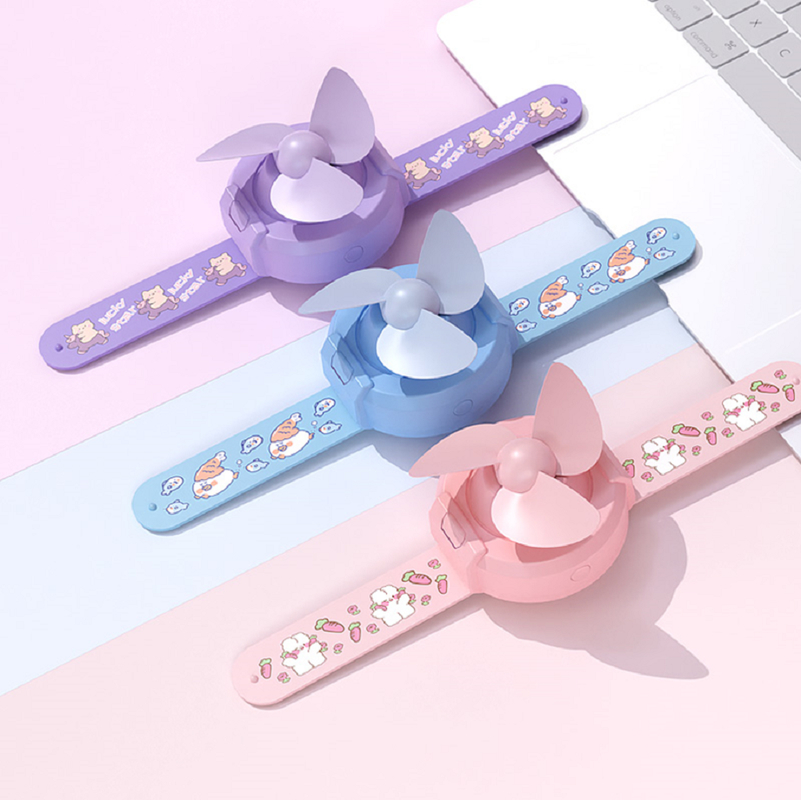 ETEK แฟนมินิแบบนาฬิกา แบตเตอรี่ 300mAh 3 สี (ม่วง/ชมพู/น้ําเงิน) รวมสายชาร์จ + คู่มือ