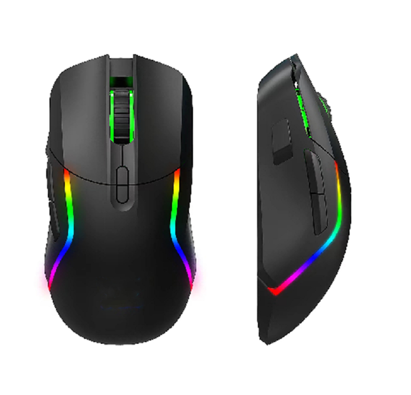 ม้าเกม RGB แบบไร้สาย 2.4G +Bluetooth มี 8 ปุ่ม ปรับความเร็ว 1200-3200DPI3แบตเตอรี่.7V/600mA