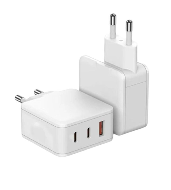เครื่องชาร์จ GaN แบบ 3 พอร์ต พร้อมเอาต์พุตสูงสุด 65W โปรโตคอล PD/QC การจัดสรรพลังงานอัจฉริยะ 110-240V สีดำ / สีขาว