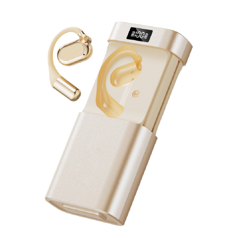 หูฟังไร้สายแปลภาษา AI แบบเปิดหู ETEK พร้อมไฟฉาย LED และพาวเวอร์แบงค์ เคสชาร์จ 1800mAh สีดำ / สีผิว