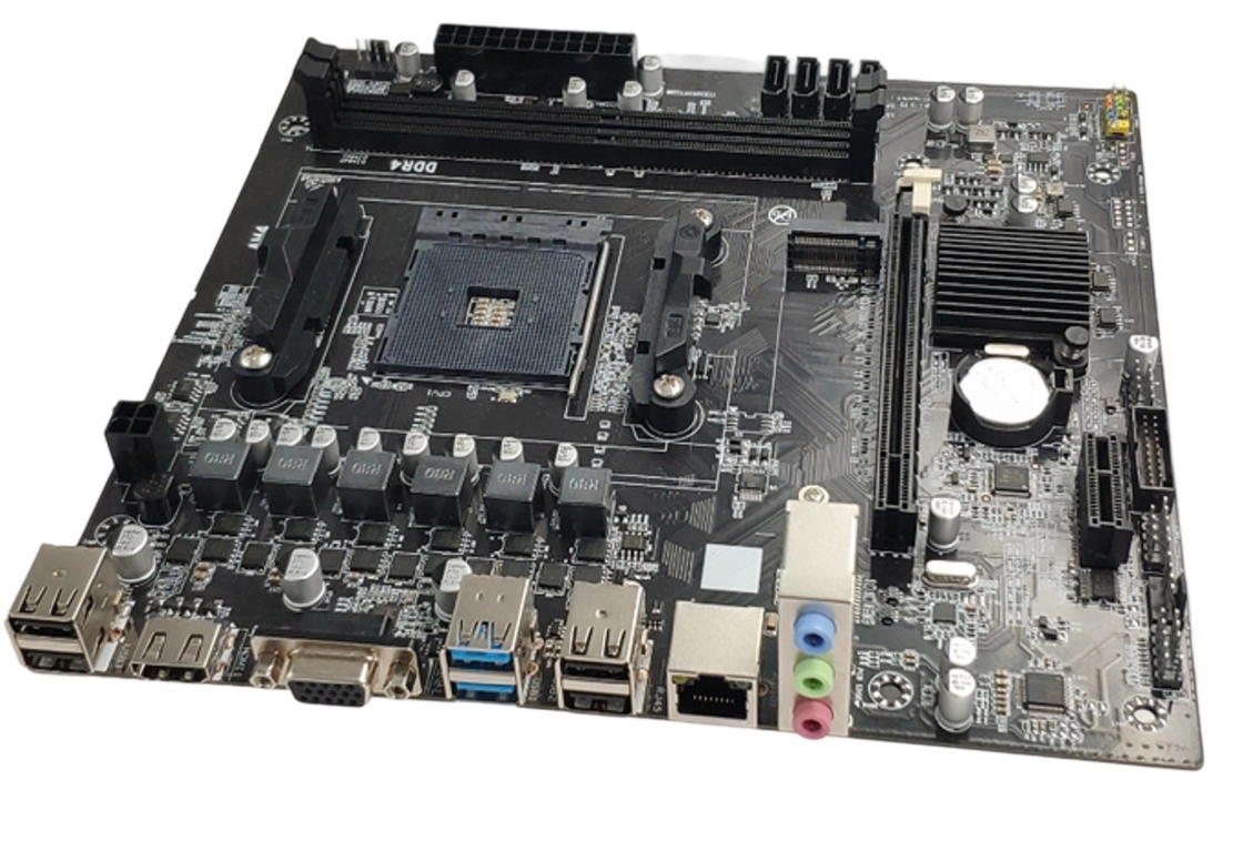 เมนบอร์ด M-ATX AM4 สำหรับ CPU Ryzen3/5 สล็อต DDR4 คู่ พอร์ต SATA3.0 4 พอร์ต เอาต์พุตแสดงผล VGA+HDMI และช่องเสียบเสียง 3.5 มม. 3 ช่อง