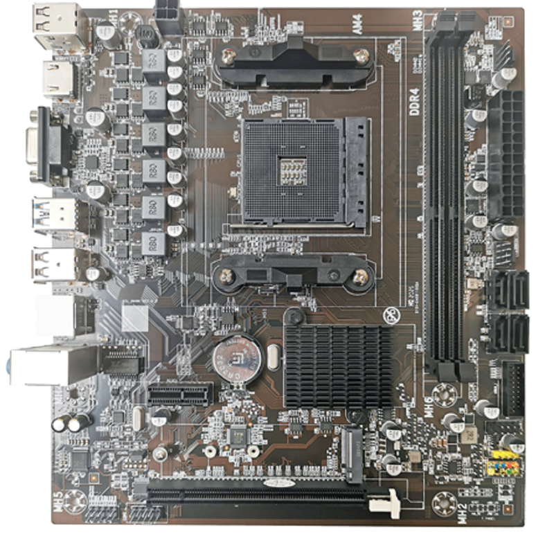 เมนบอร์ด M-ATX AM4 สำหรับ CPU Ryzen3/5 สล็อต DDR4 คู่ พอร์ต SATA3.0 4 พอร์ต เอาต์พุตแสดงผล VGA+HDMI และช่องเสียบเสียง 3.5 มม. 3 ช่อง