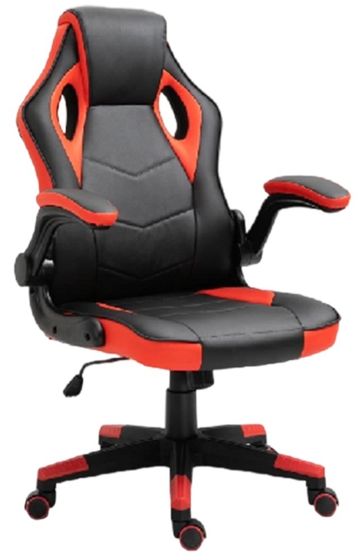 เก้าอี้เกมมิ่งสำหรับโต๊ะทำงานแบบ Ergonomic ฐานไนลอน 350 มม. พร้อมลูกล้อ PU โช้คแก๊ส 100 มม. และที่วางแขนแบบพับได้พร้อมเบาะ PU เพื่อการรองรับที่ยืดหยุ่น