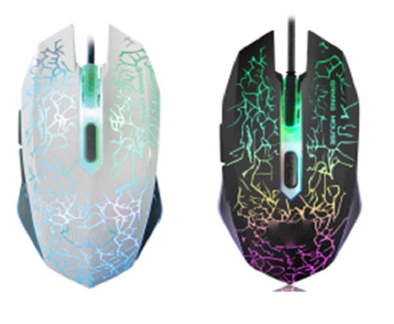 ETEK Wired Gaming Mouse,2400 DPI, 6-Button, RGB สีสันแสงหายใจ, อินเตอร์เฟซ USB, สาย 1.5m ((ดํา, ขาว)