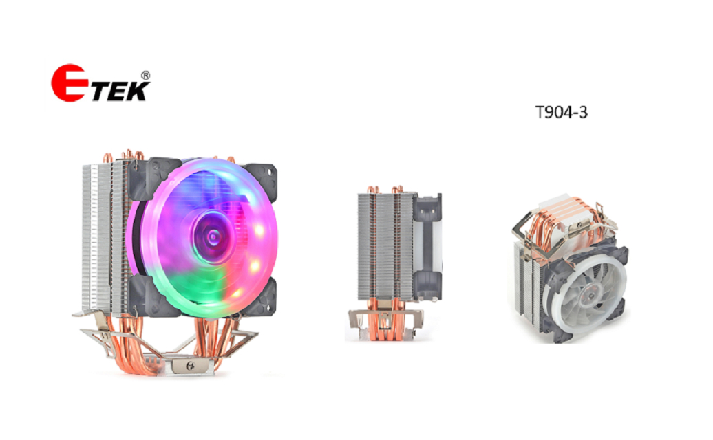 ETEK 4-Heatpipe CPU Cooler, พัดลม 92 มม., RGB แบบคงที่, แบริ่งไฮดรอลิก, เหมาะสำหรับชุดประกอบงบประมาณและพีซีขนาดเล็ก
