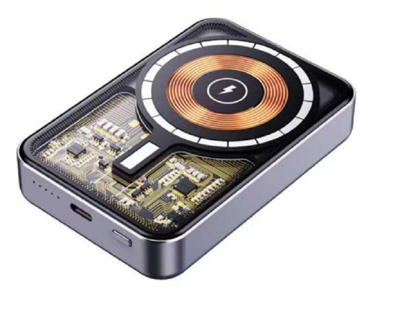 ธนาคารพลังงาน Mecha ขนาด 10000mAh ทรัพยากรใส ราคา 22.5W มีสาย + 15W แม็กเนติกไร้สายที่สอดคล้องกับ MagSafe, Gunmetal, Al Alloy Base, 94×63×17.5mm