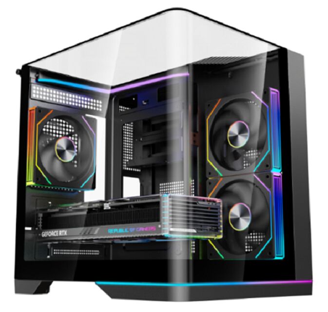 4-RAPTOR โครงการเล่นเกมส์กลางหอ PC Case, Double Curved Tempered Glass, SPCC 0.5mm, รองรับ 330mm VGA / 240mm AIO, USB 3.0 + ออดิโอ