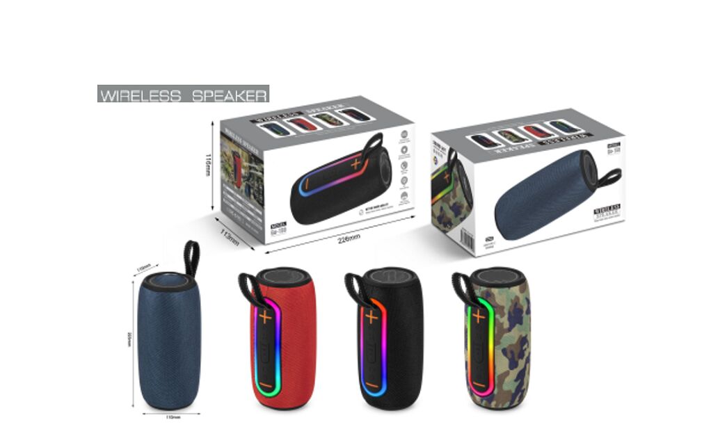 ลำโพงบลูทูธแบบพกพา, JieLi 5.3, 10W, ไฟ LED วิ่ง, TWS, FM/USB/TF, 1200mAh, ABS+ผ้า