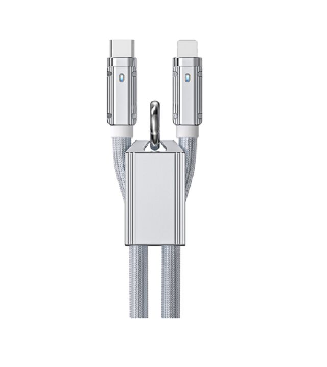 65W/27W ซิลิโคนแท้ สับเคเบิลชาร์จเร็ว C ถึง C / C ถึงสายฟ้า 1m เงิน เซ็นก์สับเคิล รองรับ PD และข้อมูล Sync
