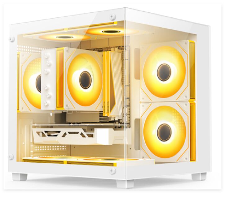 เคสคอมพิวเตอร์กระจกขนาดกะทัดรัด, Micro-ATX/ITX, ระบบระบายความร้อนด้วยน้ำ 240 มม., แผ่นกรองฝุ่นด้านบน, สีขาว/ดำ