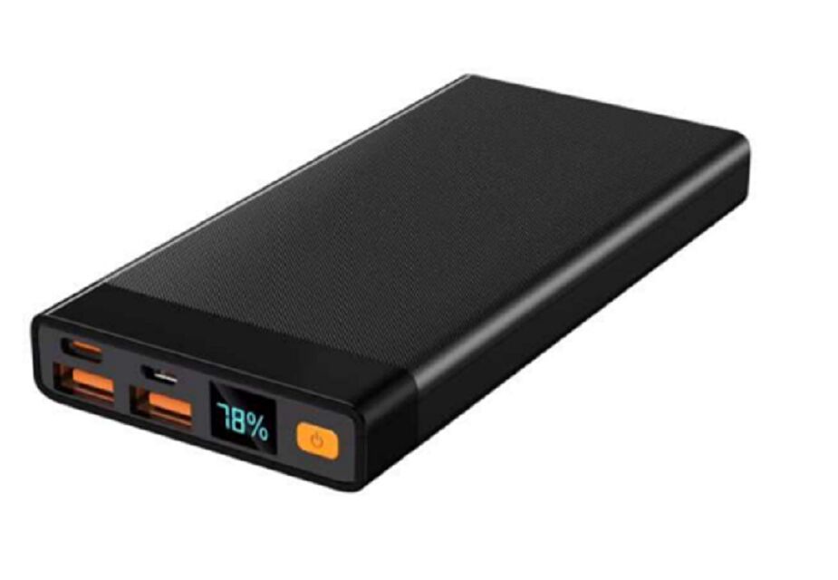 พาวเวอร์แบงค์บาง 10000mAh, PD 22.5W, Type-C & USB-A, สีดำ/ขาว