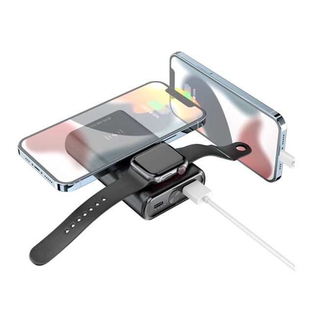 พาวเวอร์แบงค์ไร้สาย 2-in-1 ความจุ 10000mAh, ชาร์จโทรศัพท์ 15W + นาฬิกา 2.5W