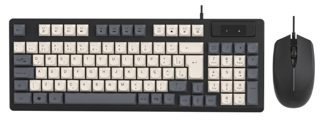 คอมบอนคีย์บอร์ดและ Maus พร้อมสายไฟ 94 คีย์ + Maus เกมส์ 2400 DPI ปิดสี