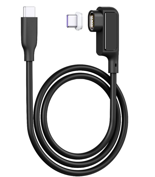 สาย USB-C แม่เหล็ก 5A พร้อมจอแสดงผลดิจิทัล, 0.5 เมตร, ซิลิโคน, ข้อศอก, 480Mbps, ดำ/ขาว