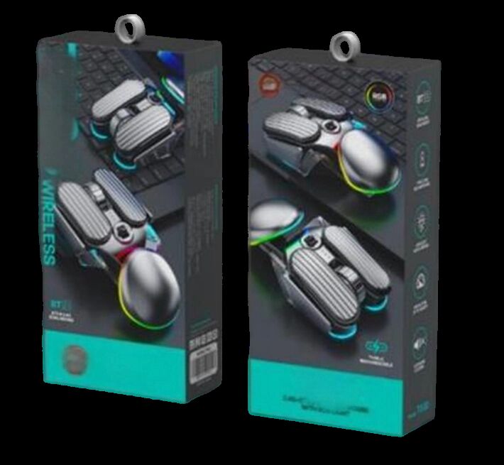 เมาส์ไร้สายแบบชาร์จไฟได้ ไร้เสียง, 6 ปุ่ม, 4800 DPI, ไฟ RGB, โหมดคู่, สีเงินเมทัลลิก