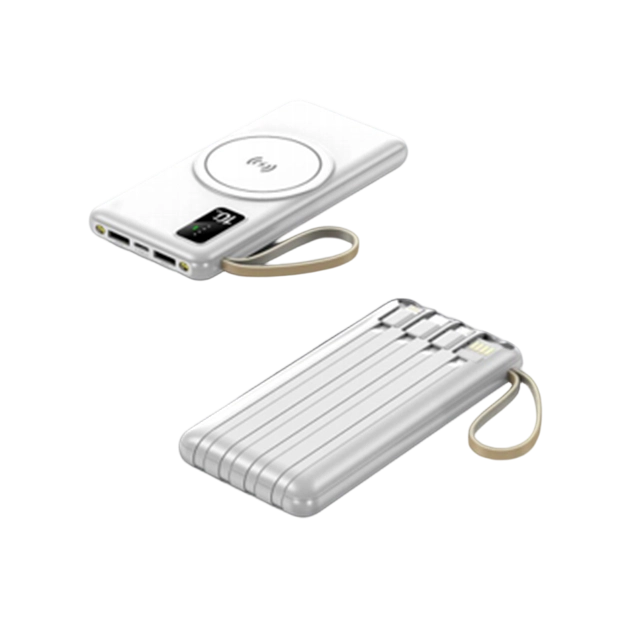 พาวเวอร์แบงค์ไร้สายขนาด 10000mAh พร้อมสายเคเบิล 4 เส้น 3 สี