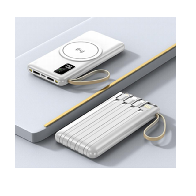 พาวเวอร์แบงค์ไร้สายขนาด 10000mAh พร้อมสายเคเบิล 4 เส้น 3 สี